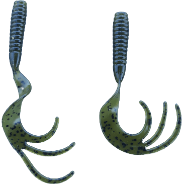 3.5" Green Pumpkin Black Triple Tail Grub