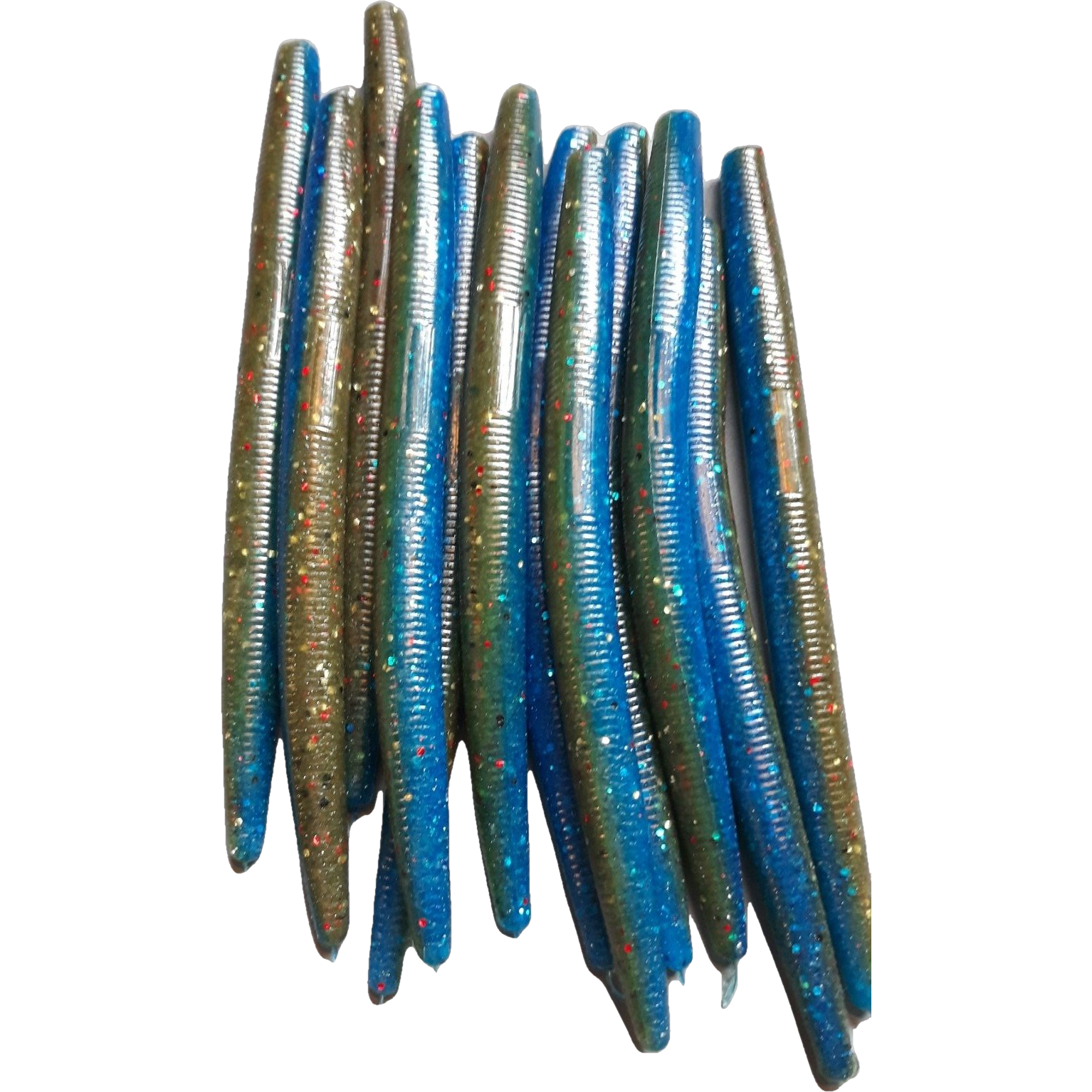 25ct 7-Inch Blue Silver Bass Fishing Curly Soft Plastic Ribbon Tail Bait  Worm